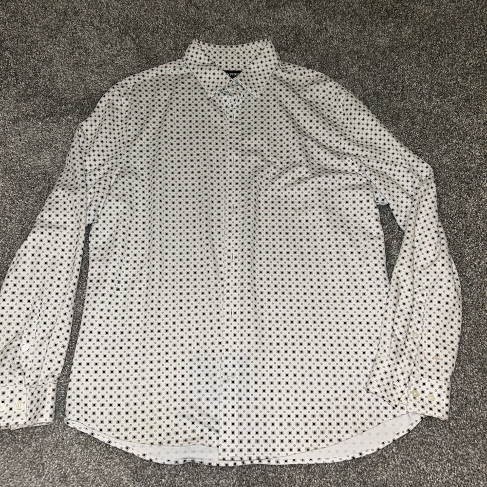 Express White and Black Patterned Casual Shirt